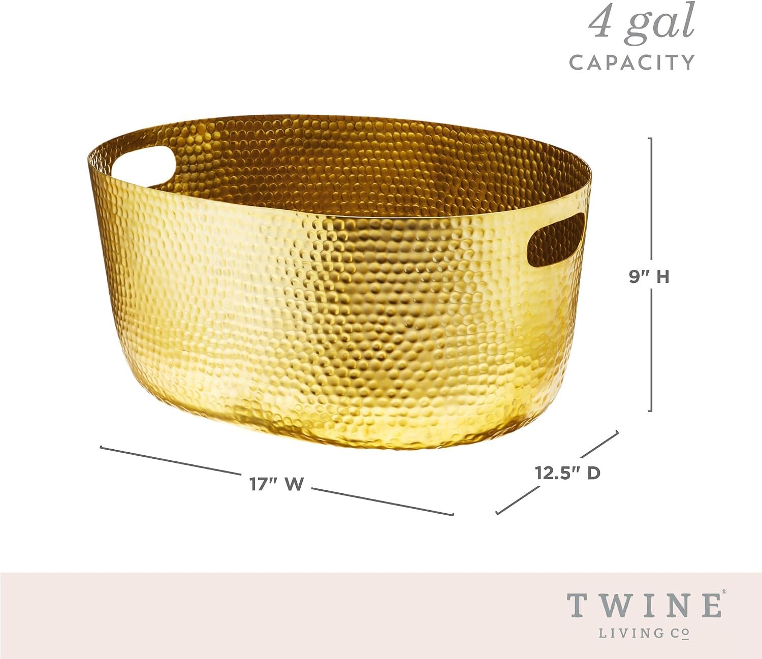 Twine Gold Hammered Tub - Large Drink Beverage Tub Chiller, Wine, Beer & Drink Bucket for Parties in 4 Gallon Capacity, Gold - Image 3