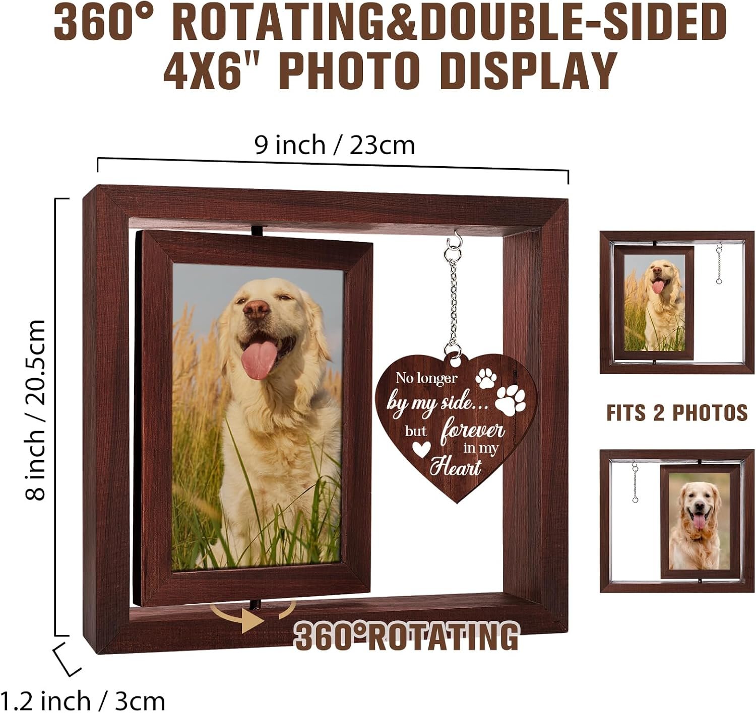 Vetbuosa Dog Memorial Gifts for Loss of Dogs, Memorial Rotating Wooden Picture Frame, Loss of Dog Sympathy Gift, Pet Bereavement Remembrance Picture Frame for 4x6 Photo - Image 5
