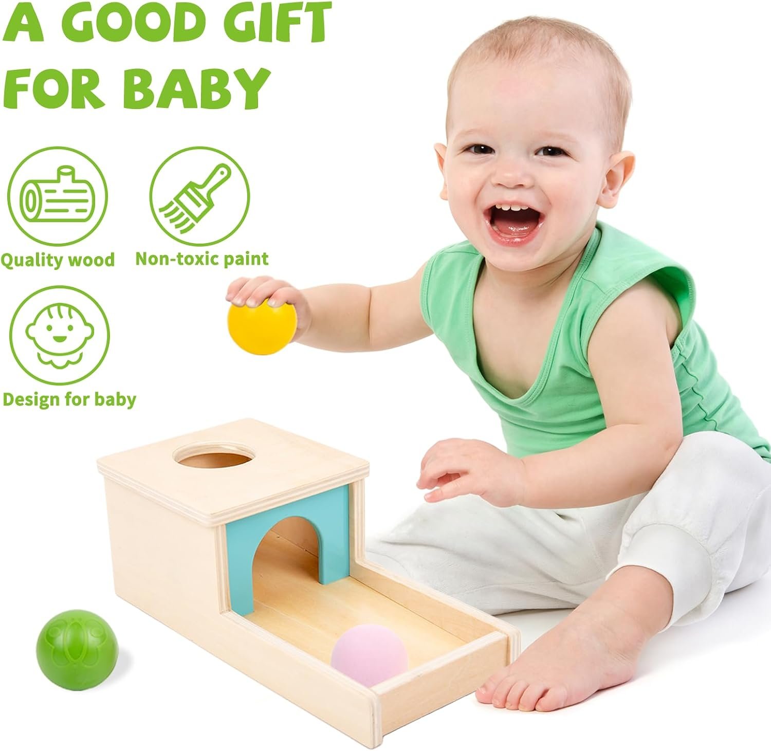 Adena Montessori Wooden Toy for 6-12 Month Baby 3 Balls with Tray, Object Permanence Box Colorful Learning Education Toy for Toddler Kid 1-2 Year Old, Preschool Developmental Girl and Boy Gift - Image 2
