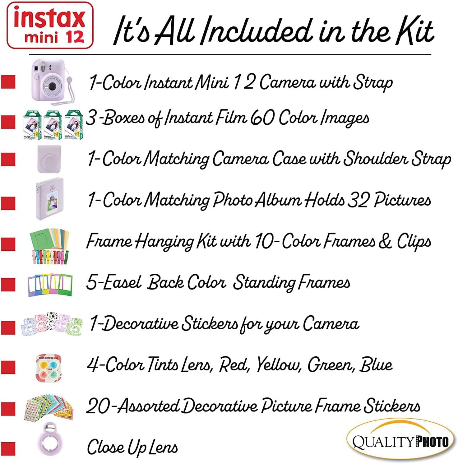 Fujifilm Instax Mini 12 Instant Camera + 60 Photo Prints + Accessories, Lilac Purple - Image 3