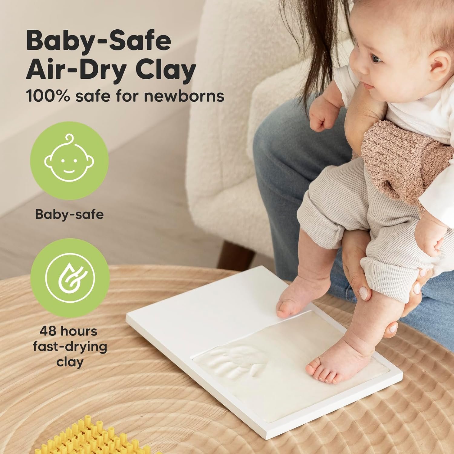 Baby Hand and Footprint Kit - Quick Dry Clay Baby Footprint Kit, Newborn Keepsake, Nursery Picture Frame for Boys, Girls, Personalized Gifts for Shower & Registry, New Mom Gift (Alpine White) - Image 2