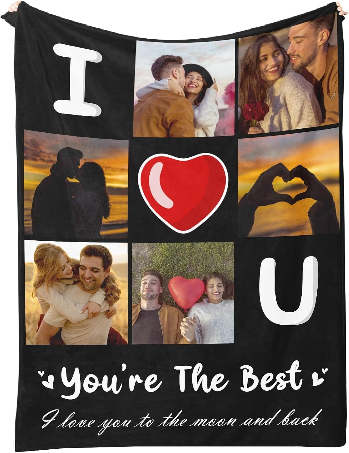 Custom Blanket with Photos Text, Valentine's Day Birthday Gift Personalized Blanket Gifts for Boyfriend Girlfriend Dad Mom Wife(6 Photo Blanket)