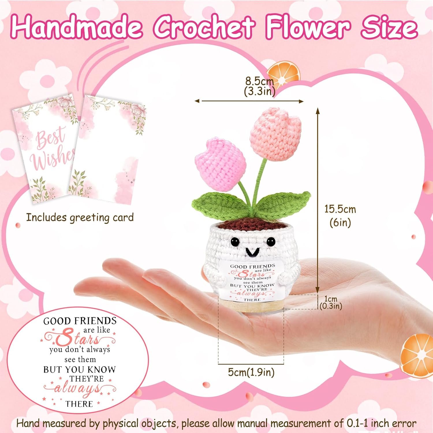 Friendship Gifts for Women Tulips Crochet Flowers Funny Small Christmas Birthday Gift for Women Personalized Friends,Colleague,Bestie Galentines Present Cute Stuff Desk Accessories - Image 3