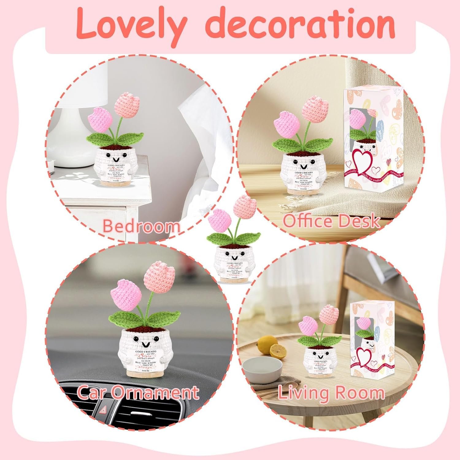 Friendship Gifts for Women Tulips Crochet Flowers Funny Small Christmas Birthday Gift for Women Personalized Friends,Colleague,Bestie Galentines Present Cute Stuff Desk Accessories - Image 7