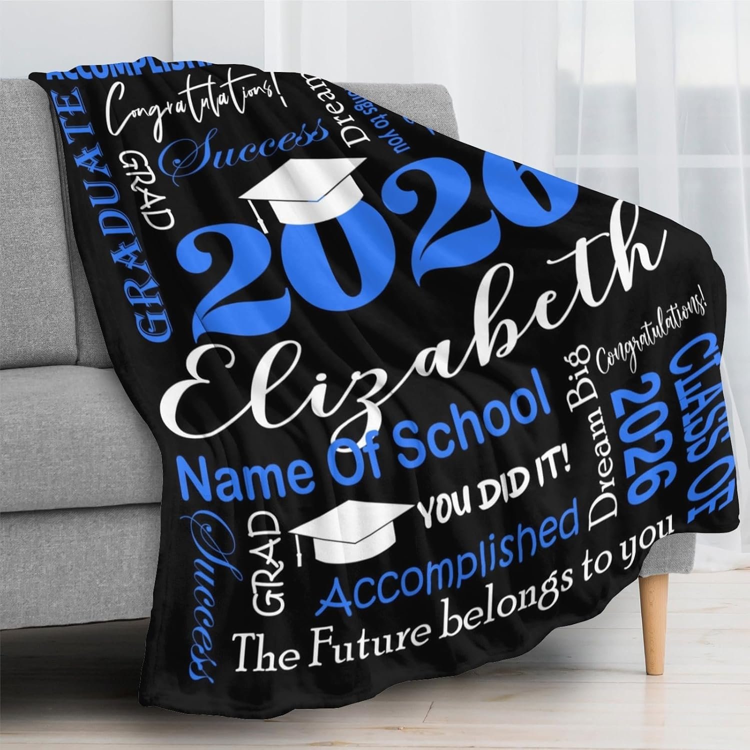Custom Graduation Blanket with Name, Personalized Class of 2026 Throw Blanket, 2026 Graduation Gifts Blanket for Him Her - Image 3