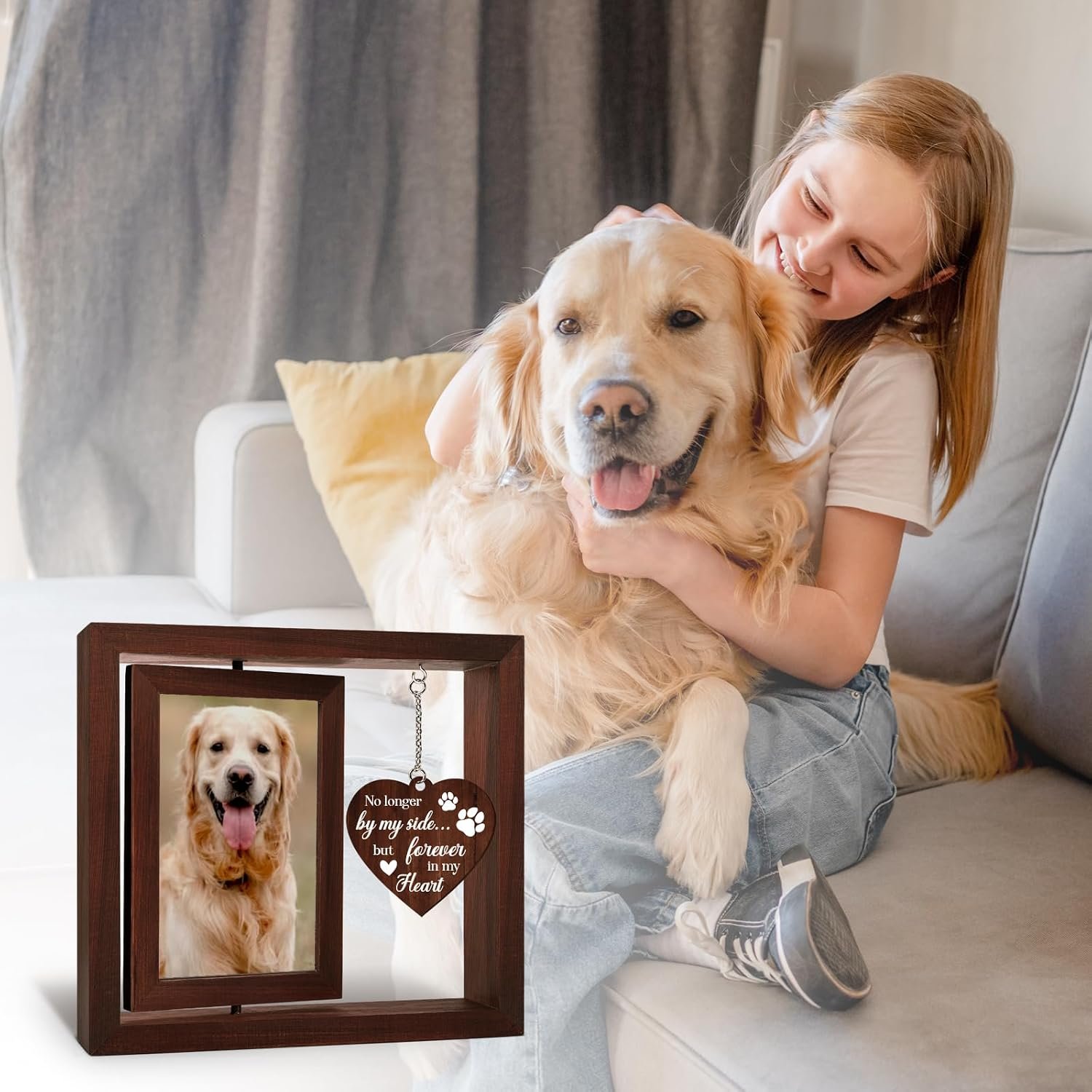 Vetbuosa Dog Memorial Gifts for Loss of Dogs, Memorial Rotating Wooden Picture Frame, Loss of Dog Sympathy Gift, Pet Bereavement Remembrance Picture Frame for 4x6 Photo - Image 2