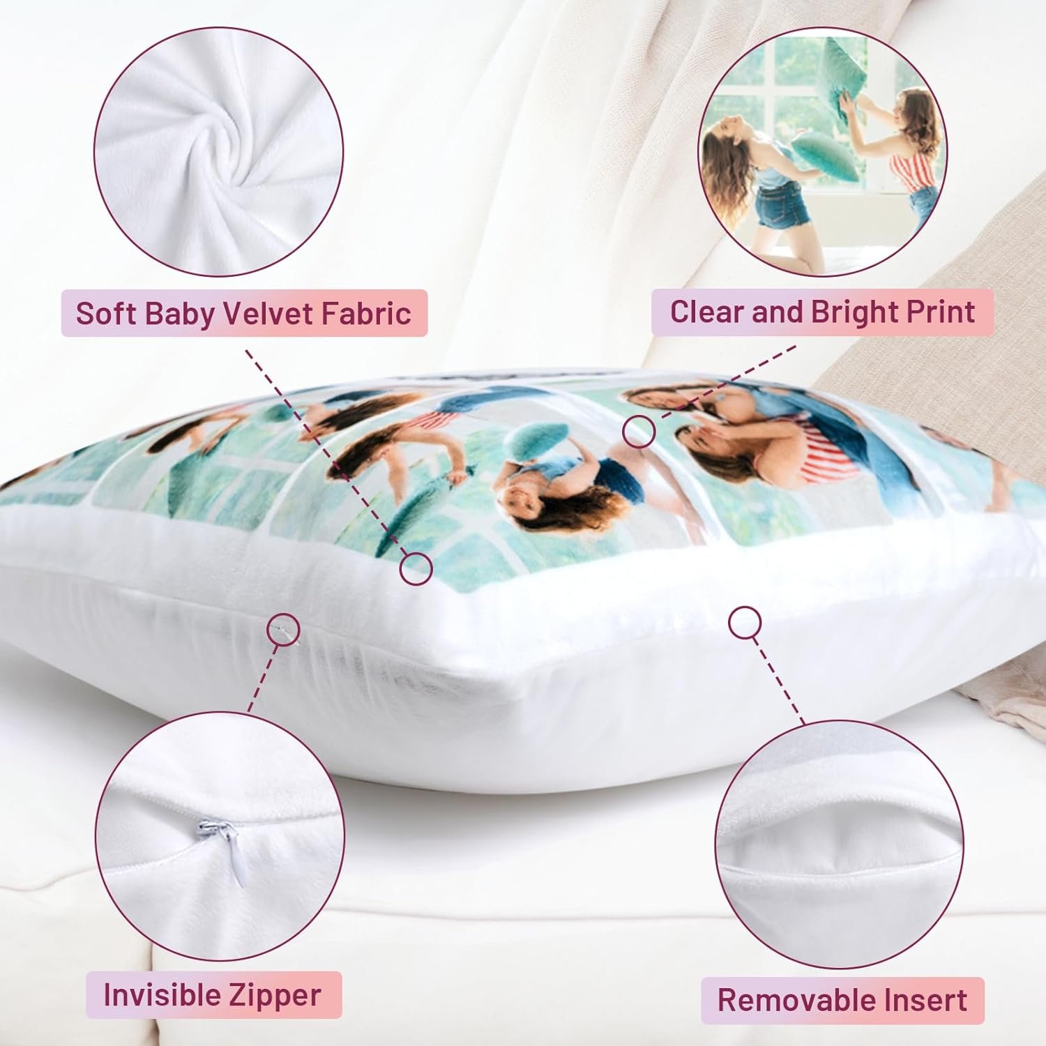 Custom Pillow with Picture & Text - Include Insert, Personalized Photo Pillow Double-Sided Printing, Custom Heart Pillow for Loved One | Personalized Couple Gifts for Birthday Anniversary - Image 3