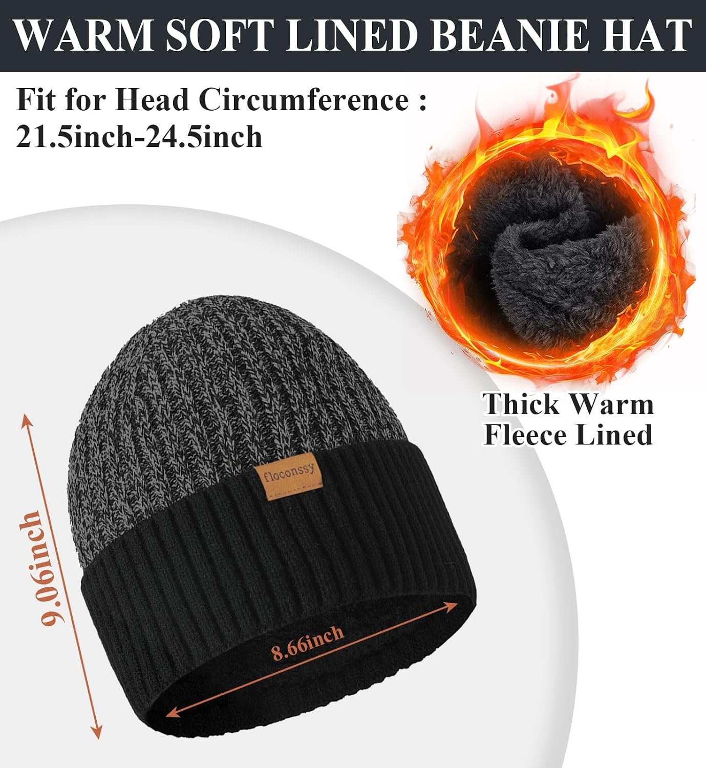 floconssy Men's Scarf Hats Gloves Sets Winter Gifts, 3 PCS Fleece Lined Beanie Warm Long Scarves for Cold Weather Christmas - Image 2