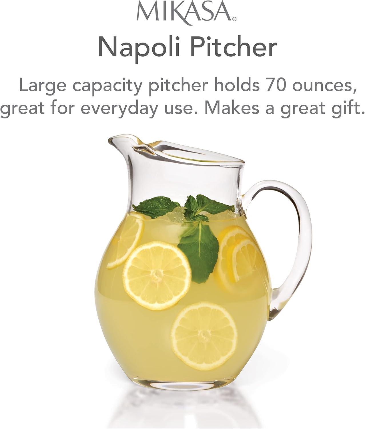Mikasa Napoli Glass Pitcher, 70 oz - Large Glass Water Pitcher with Spout for Serving Water, Juice, Sangria, Lemonade and More - Dishwasher Safe Elegant Glass Pitcher for Entertaining - Image 2