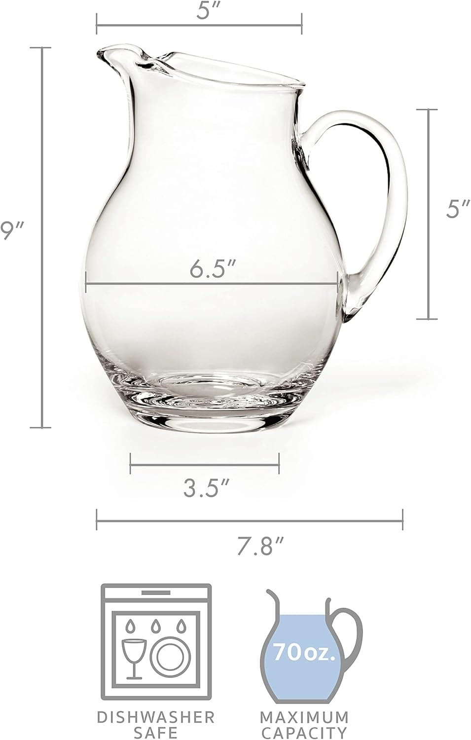 Mikasa Napoli Glass Pitcher, 70 oz - Large Glass Water Pitcher with Spout for Serving Water, Juice, Sangria, Lemonade and More - Dishwasher Safe Elegant Glass Pitcher for Entertaining - Image 3