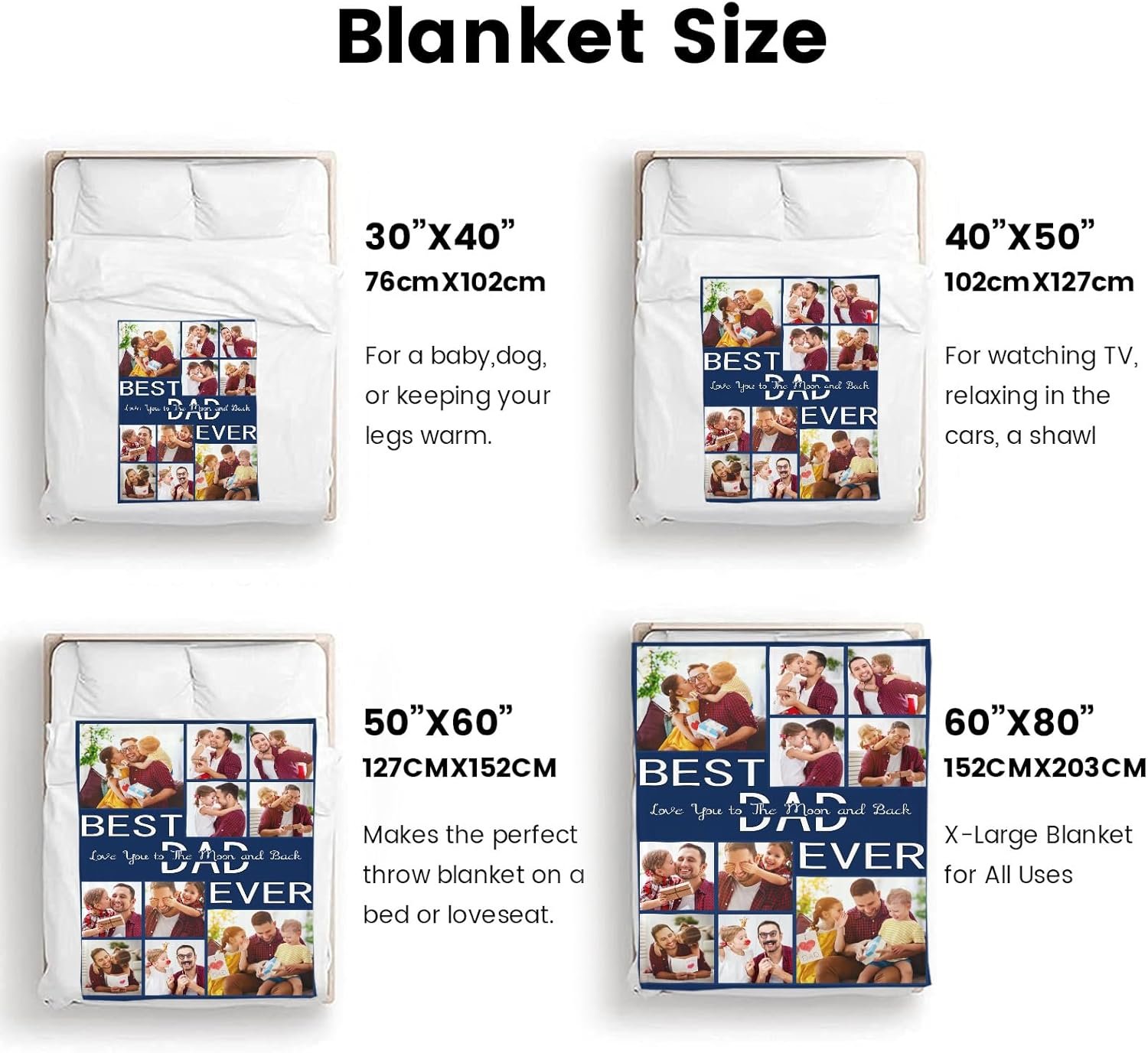 Custom Blanket with Photo Text, Birthday Gifts for Dad, Fathers Day Blanket,Personalized Blanket for Dad Husband Gifts from Son Daughter Wife - Image 5