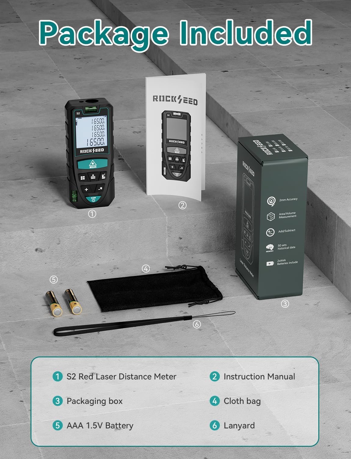 Laser Measure 50M/165ft,RockSeed Digital Laser Distance Meter with 2 Bubble Levels,Portable M/in/Ft Unit Switching Backlit LCD and Measuring Distance/Area/Volume/Pythagorean - Image 8