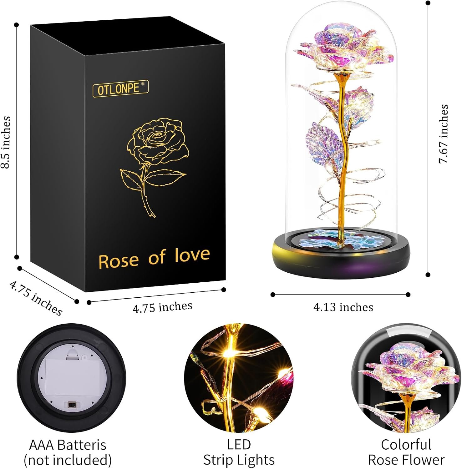Otlonpe Mothers Day Flowers Gifts for Mom Wife Grandma from Daughter Son Husband, Preserved Forever Glass Roses Gift for Valentines Day, Christmas Day, Anniversary - Image 7