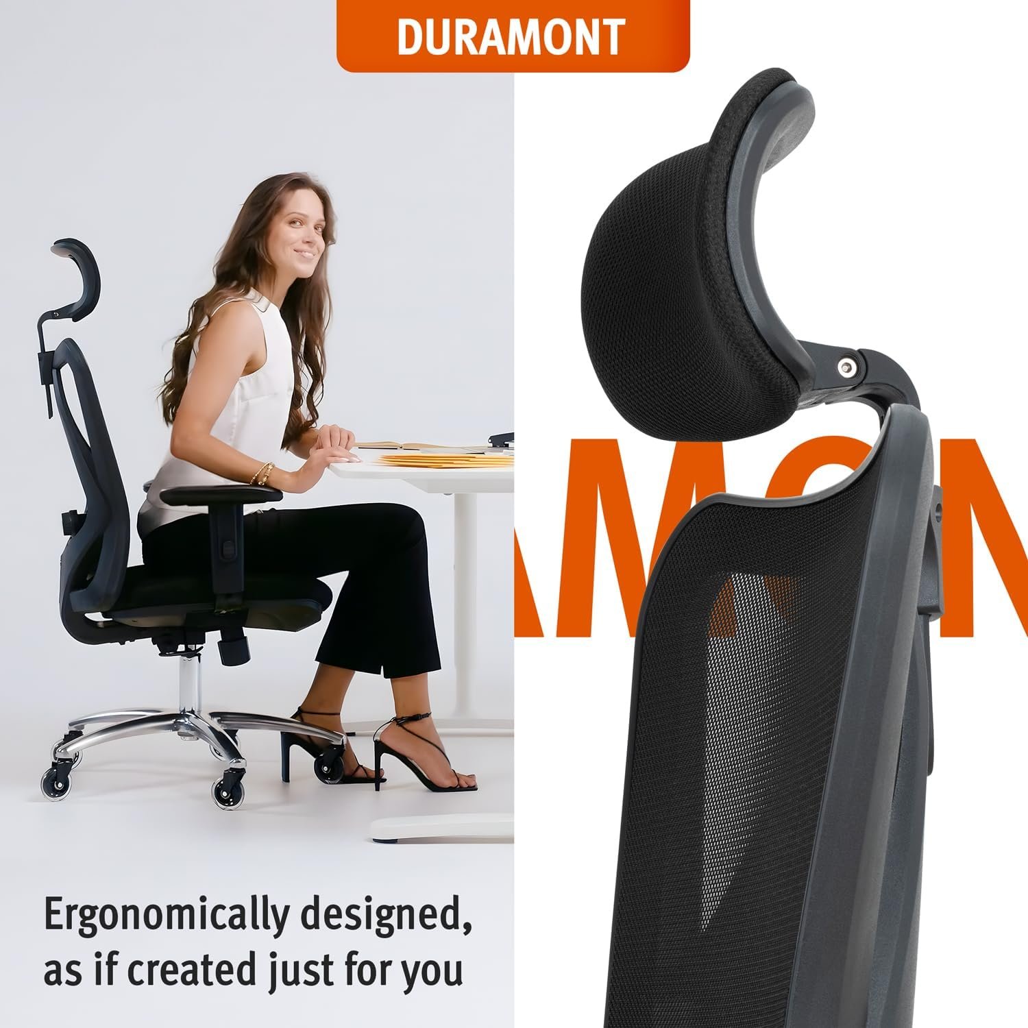 Duramont Ergonomic Office Chair | Adjustable Desk Chair with Lumbar Support and Rollerblade Wheels | High Back Chair with Breathable Mesh | Thick Seat Cushion - Image 3
