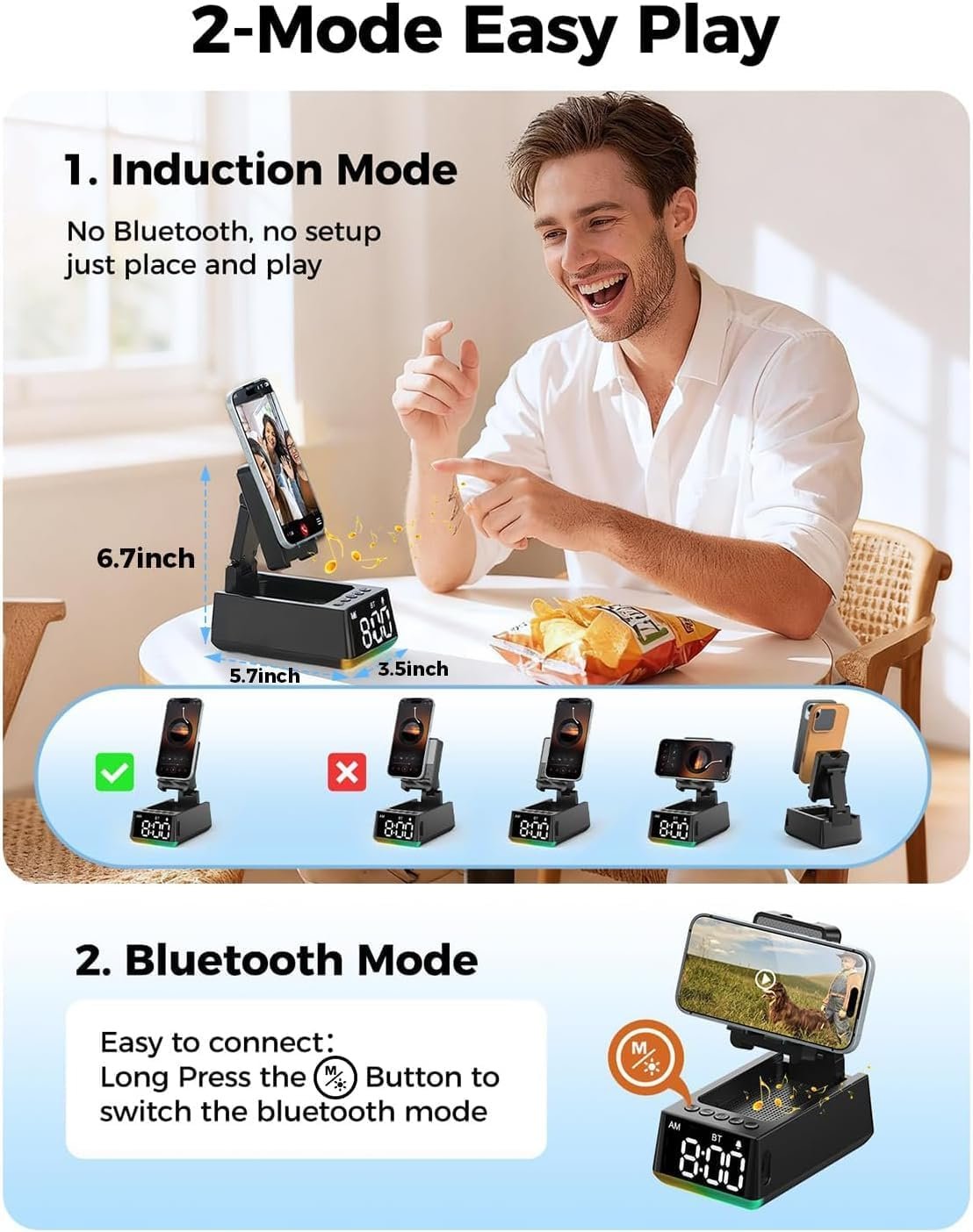 Bluetooth Speaker Birthday Gift for Men : Wireless Induction Speaker with Phone Stand, HD Sound Gift for Dad Adult Teens, Anti-Slip Phone Holder Kitchen Gadget Women Mom Wife, Dad Husband Boyfriend - Image 8