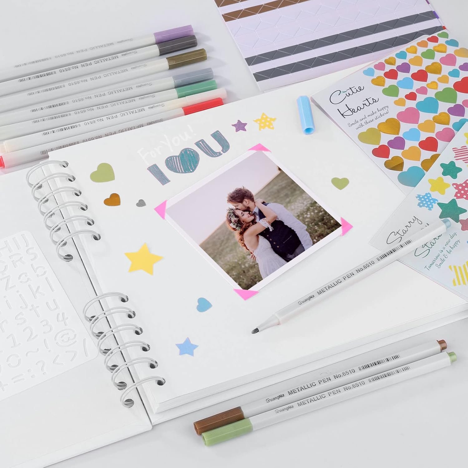 Gotideal 80 Pages Scrapbook Album with 10 Metallic Markers, Craft Paper Photo Album for Wedding and Anniversary, Family DIY Scrapbook Accessories with Scrapbooking Stickers Corners(White)… - Image 7