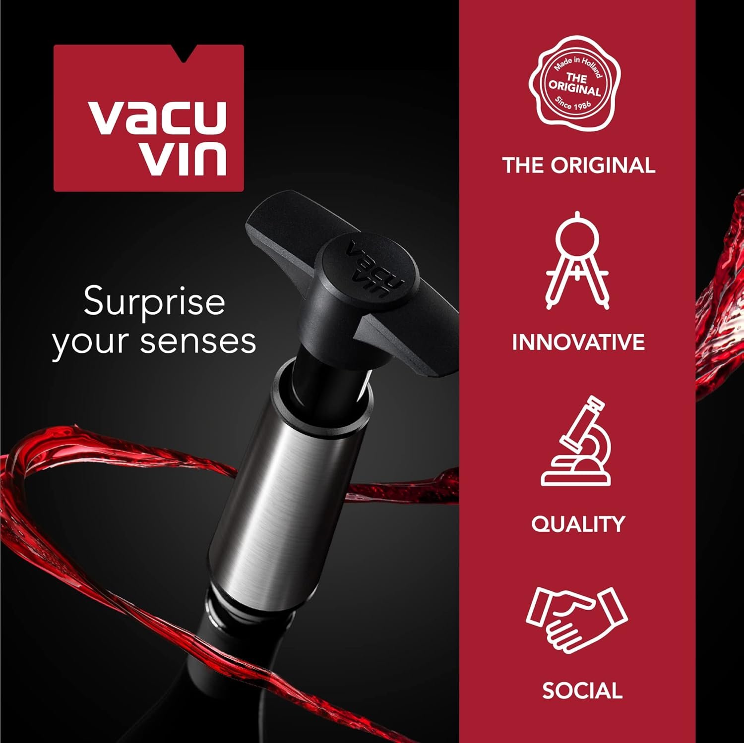 Vacu Vin Original Wine Saver with 4 Vacuum Bottle Stoppers – Wine Preserver Pump for Red or White Wine – Manual Air Remover System – Airtight Seal – Keep Wine Fresh Longer – Blue - Image 6
