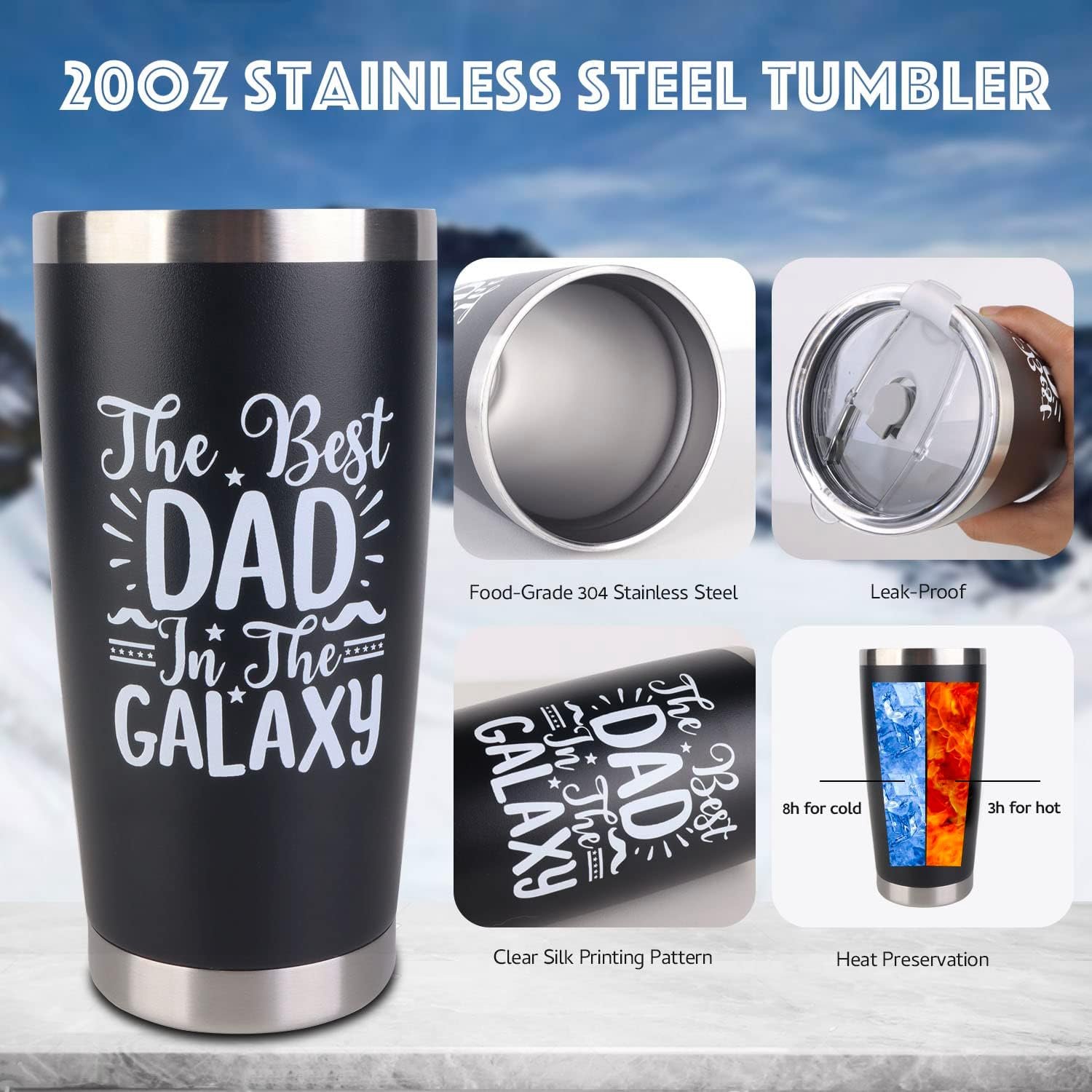 Dad Gifts, 8PCS Fathers Day Gift Includes 20oz Tumbler with Lid Straw Brush Socks Bracelet Key Chain Thanks Card Gift Box, Best Dad Ever Gifts from Daughter Son Kids for Christmas Birthday - Image 3