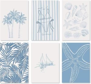 6PCS Blue Coastal Canvas Wall Art P...