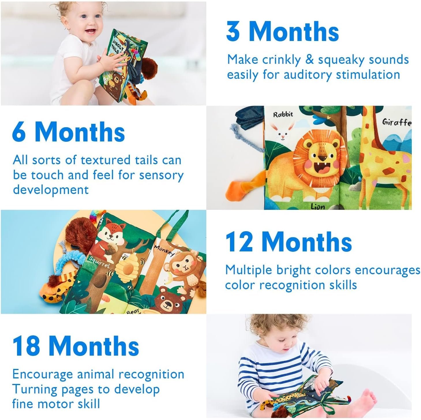 hahaland Baby Book Toy 0 3 6 12 Months - Touch and Feel First Crinkle Cloth Soft Book for Babies 0 Months, Baby Boy Girl Gifts for Newborn Infant - Jungly Tails Theme - Image 4