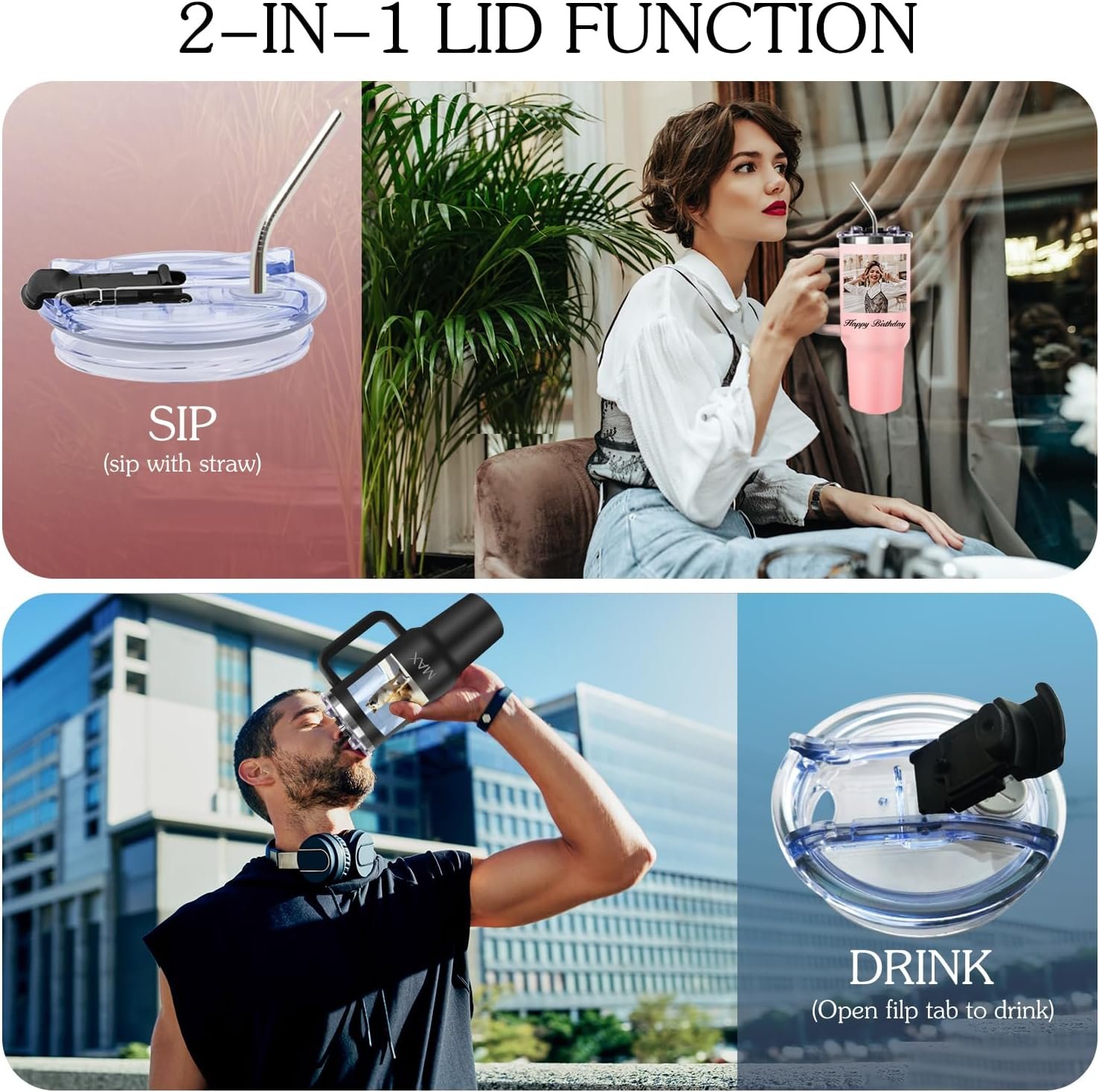 Personalized 40 oz Tumbler with Handle and Straw, Custom Tumbler with Picture, Logo, Text, Stainless Steel Travel Coffee Mug Cup, Personalized Gifts For Women Men Birthday Mother's Day Father's Day - Image 4