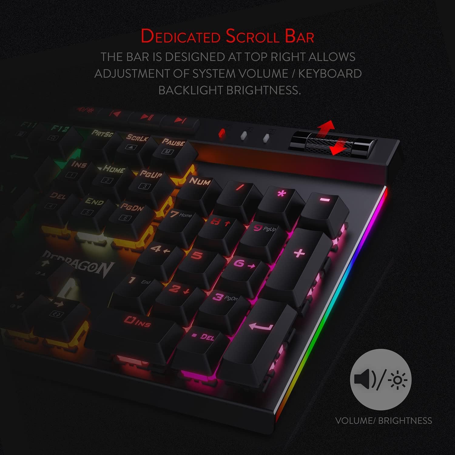 Redragon K580 VATA RGB LED Backlit Mechanical Gaming Keyboard with Macro Keys & Dedicated Media Controls, Hot-Swappable Socket, Onboard Macro Recording (Blue Switches) - Image 5