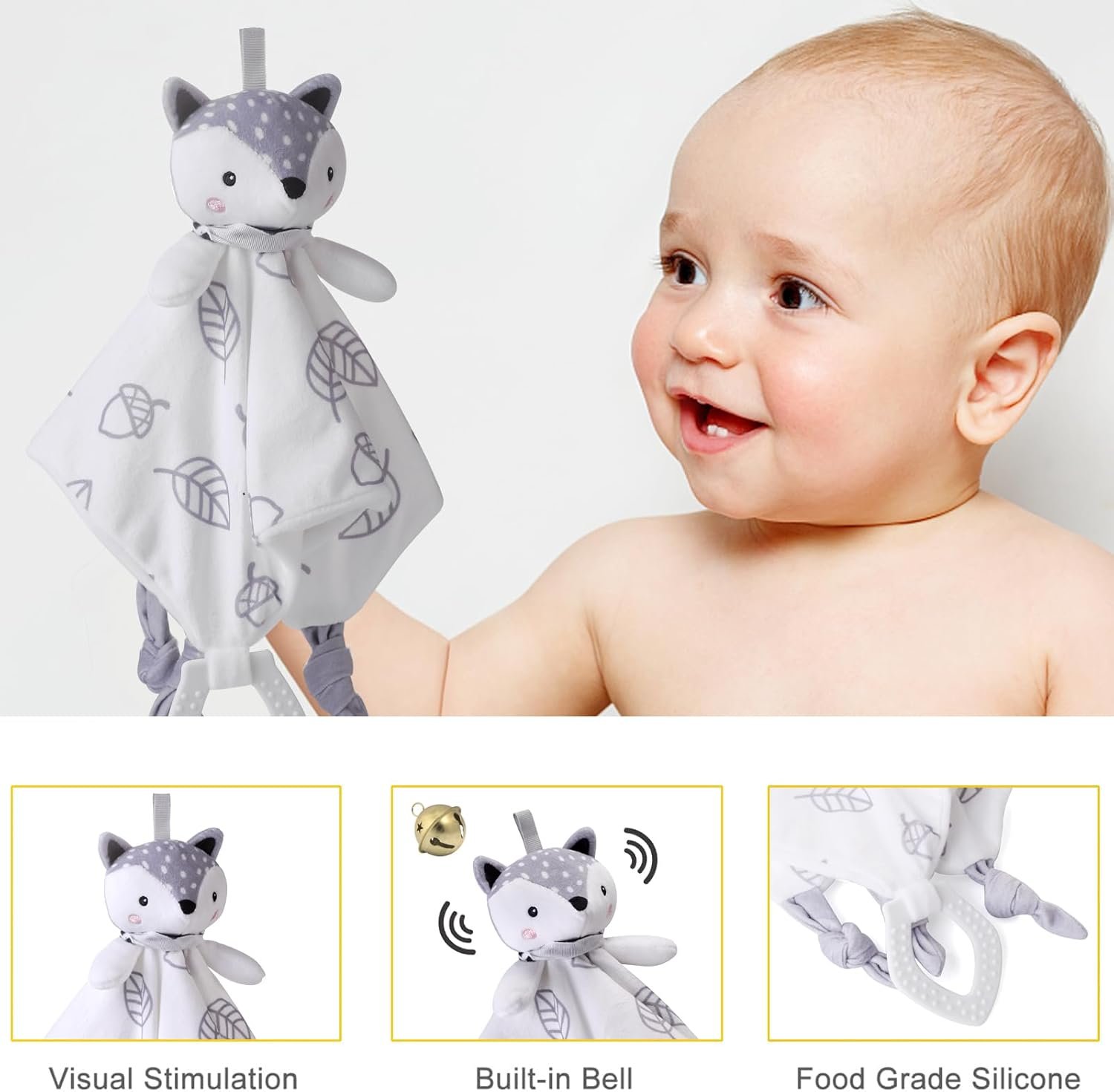 Baby Boy Girl Gift Box Set Newborn Baby Blanket, Newborn Lovey Security Blanket, Baby Wooden Rattle Toy, New Born Clothes Bibs Socks - Image 5