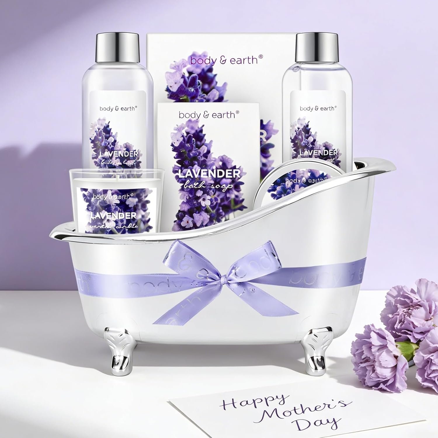 Gift Baskets for Women Body & Earth Gifts for Women, Skin Care Gifts Set 7Pcs Lavender Bath Kit, Spa Set with Shower Gel, Bubble Bath, Scented Candle, Birthday Gifts & Mothers Day Gifts for Her, Womens Home Gifts Idea, Mother's Day Gift, Gifts for Mom - Image 6