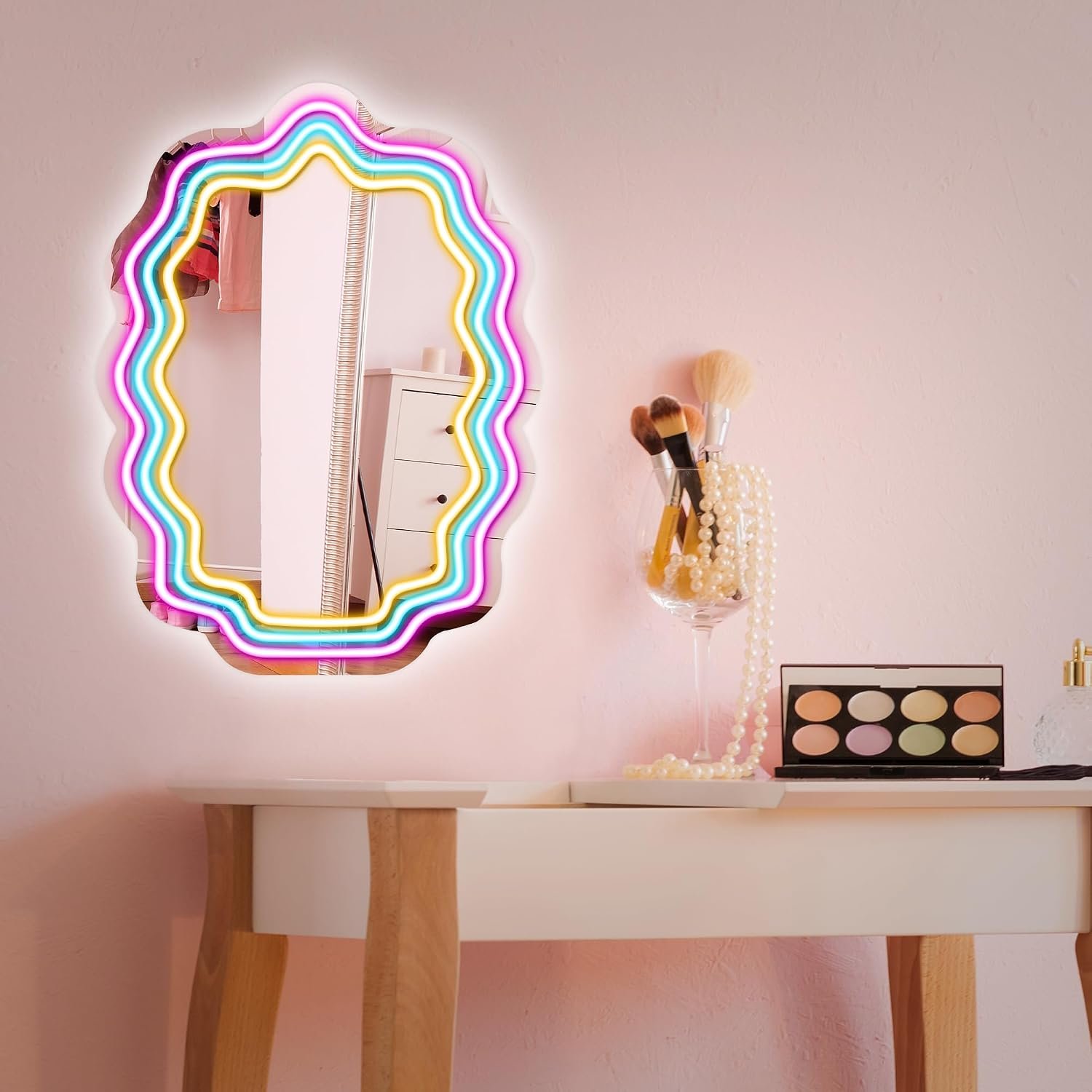 Kavaas Wavy Neon Mirror 16.9" x 12.7", LED Wave Mirror with Lights for Bedroom, Girls Room - Best Gifts for Teen Girls, Birthday, Christmas - Image 8