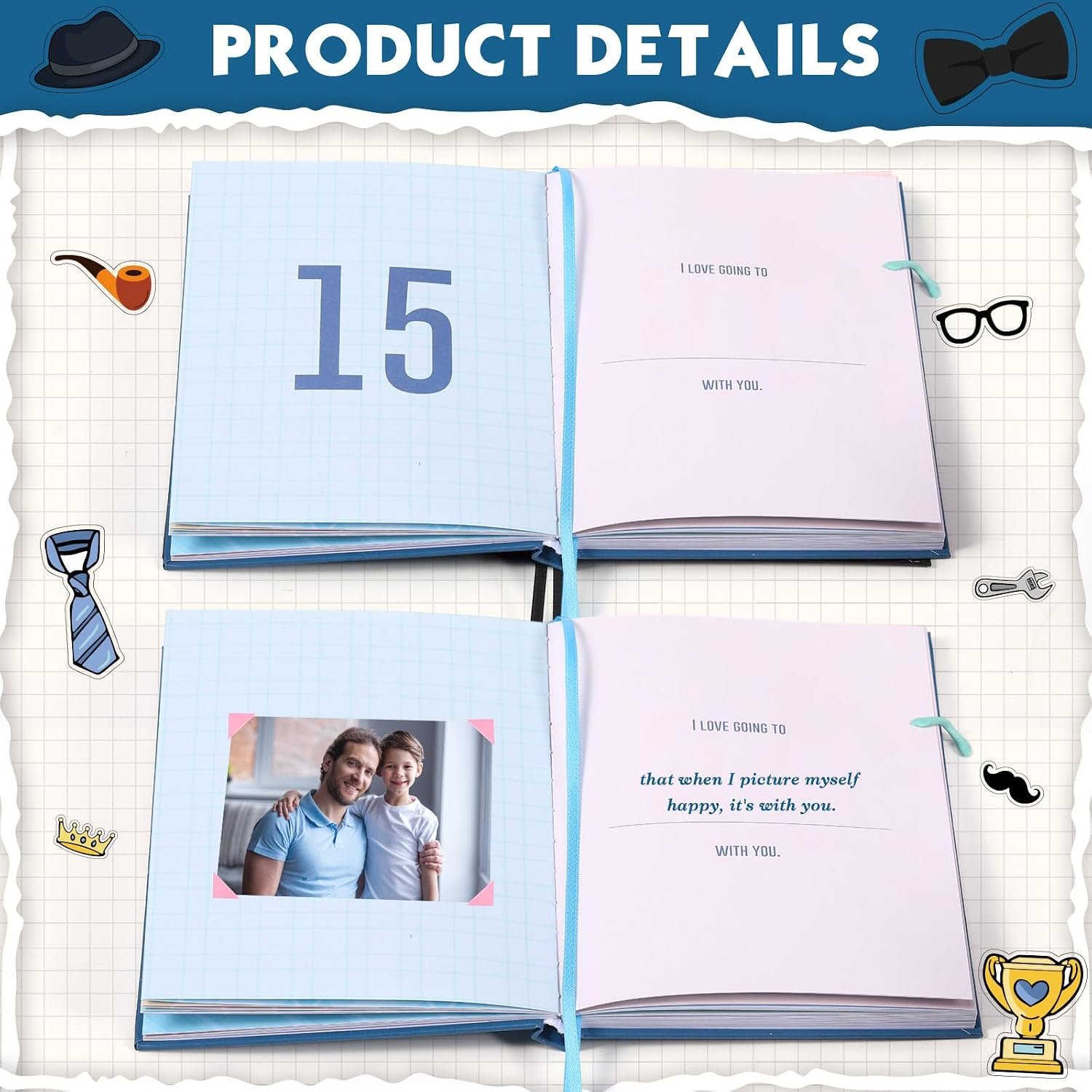 Why I Love You Dad Book Fill The Blank Dad Book Journal with Stickers Picture Corners DIY Personalized Christmas Birthday Father's Day Men Gifts Stocking Stuffer from Daughter Son(Blue) - Image 4