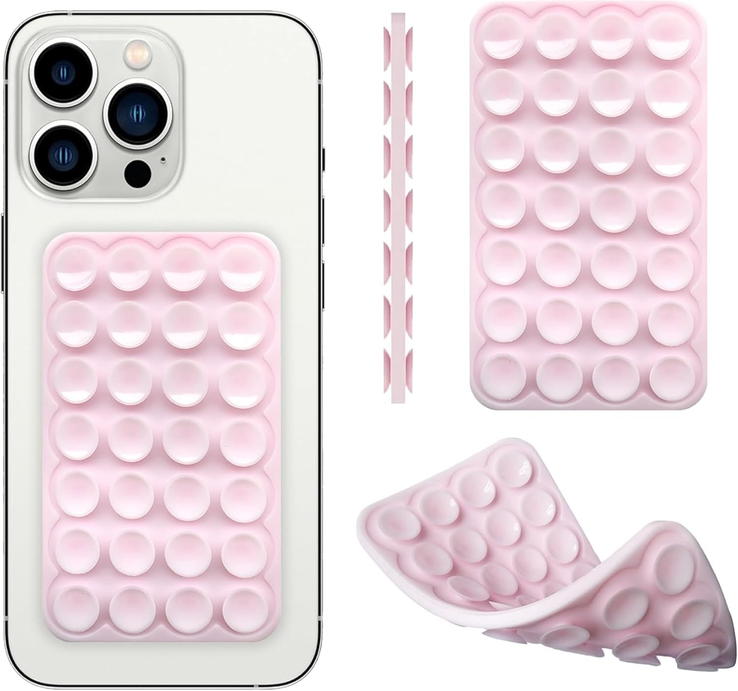 Silicone Double-Sided Suction Cup Phone Case Detachable Mount – Fidget Sticky Phone Grip, Hands-Free Accessory for Selfies & Videos. Trendy TikTok Gadget for iPhone & Android (Pink, 3.74" x 2.2")