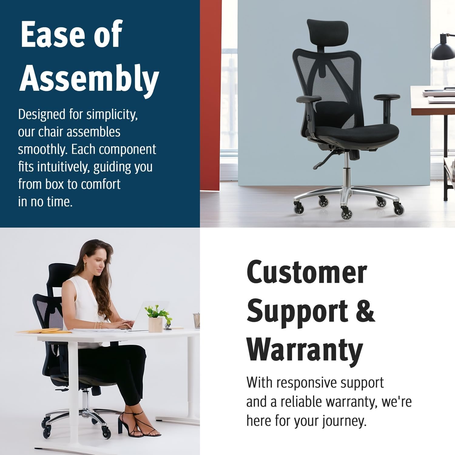 Duramont Ergonomic Office Chair | Adjustable Desk Chair with Lumbar Support and Rollerblade Wheels | High Back Chair with Breathable Mesh | Thick Seat Cushion - Image 4