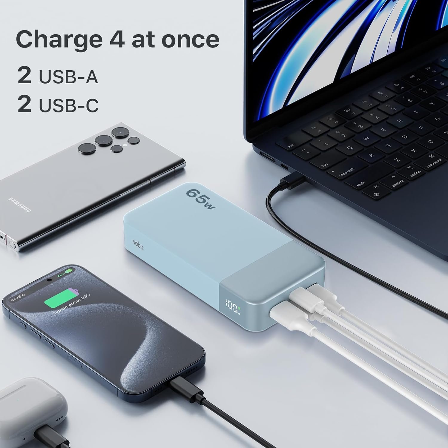 NOBIS 20000mAh Battery Pack Power Bank 65W Power Bank, Portable Charger with Digital Display, Dual USB-C/USB-A Fast Charging for Laptop, Phone, Tablet, Travel-Friendly External Battery Pack - Image 4