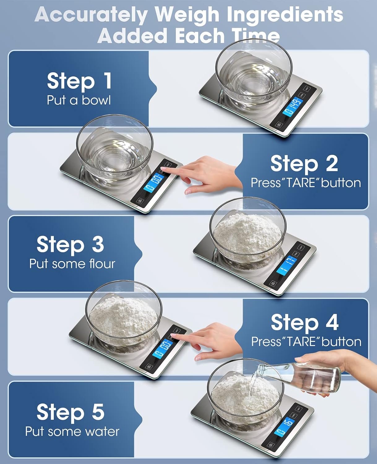 Nicewell Food Scale, 22lb Digital Kitchen Scale Weight Grams and oz for Cooking Baking, 1g/0.1oz Precise Graduation, Stainless Steel and Tempered Glass - Image 4