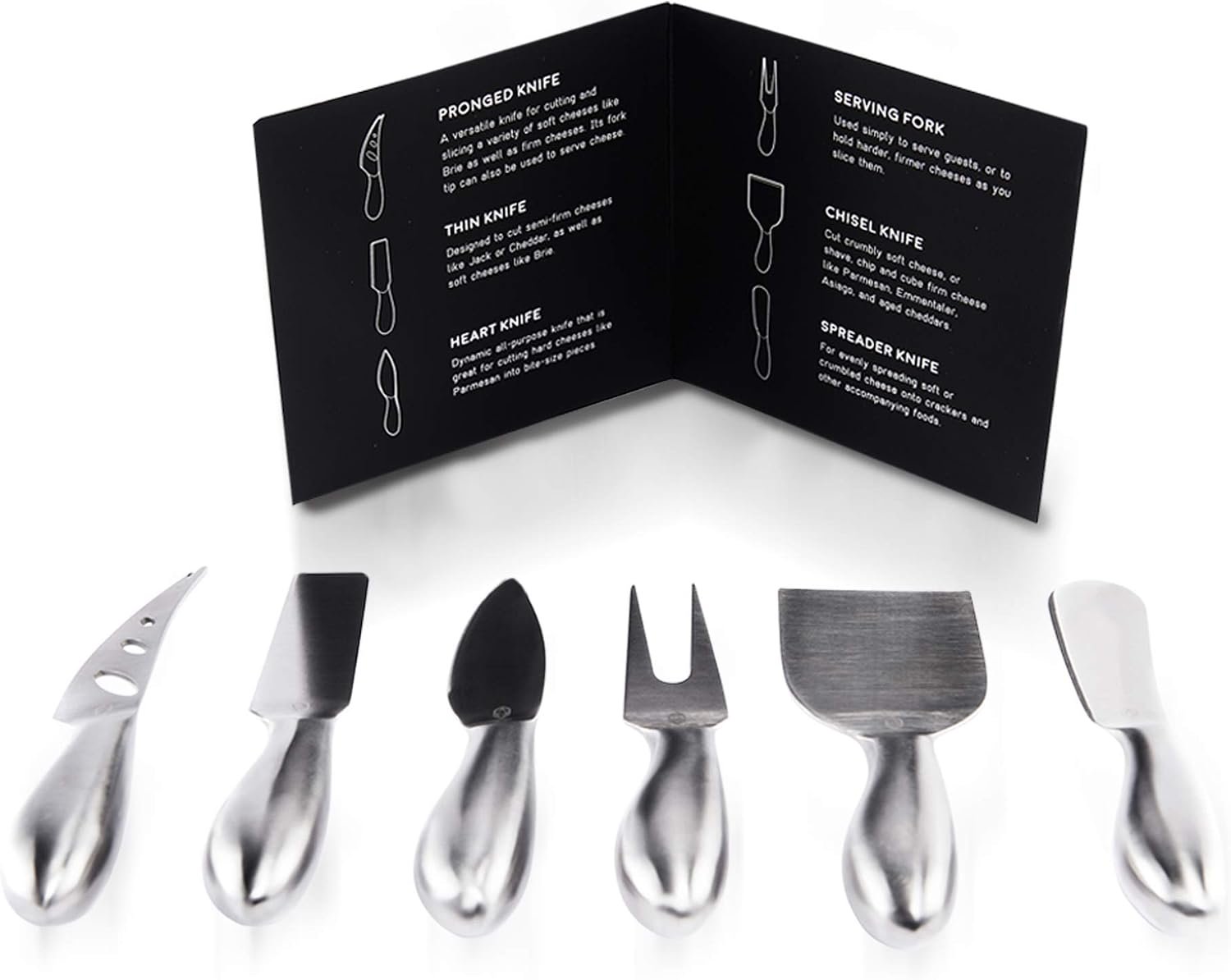 Lunar 6-Piece Cheese Knife Set - Premium Stainless Steel Cheese Knives Collection - Charcuterie Board Accessories Gift Ready w/ 15 Festive Recipes - Image 7