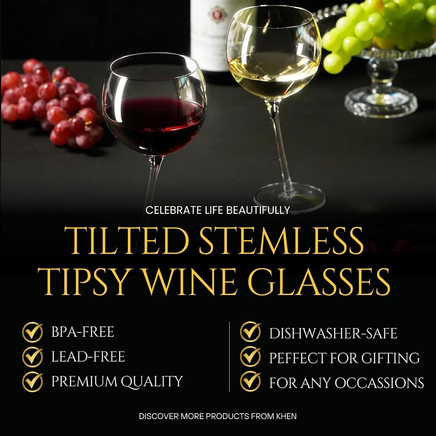 Drunk and Tipsy Funny Leaning Wine Glasses - Set of 2-15.5OZ Unique Wine Glasses for Red or White Wine - Humorous Novelty Drinkware for Parties, Bars, and Home Gift Idea - Dishwasher Safe Glassware - Image 2
