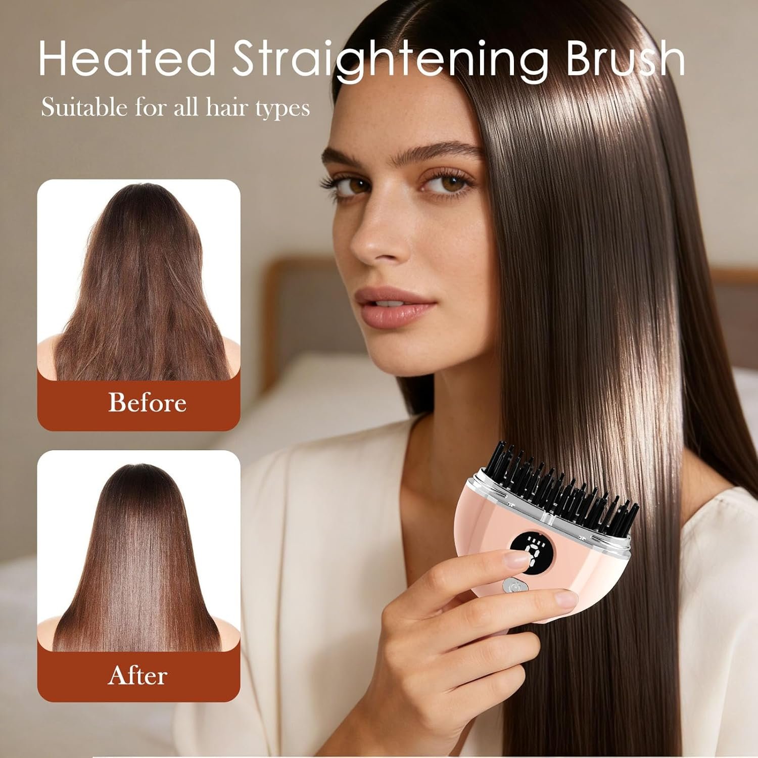 WIOR Mini Hair Straightener, 2-IN-1 Cordless Hair Straightener Comb with 3 Heat Settings, 30s Fast Heating Hot Comb Portable Rechargeable Straightening Brush Heated Styling Tool for Travel Home Use - Image 3