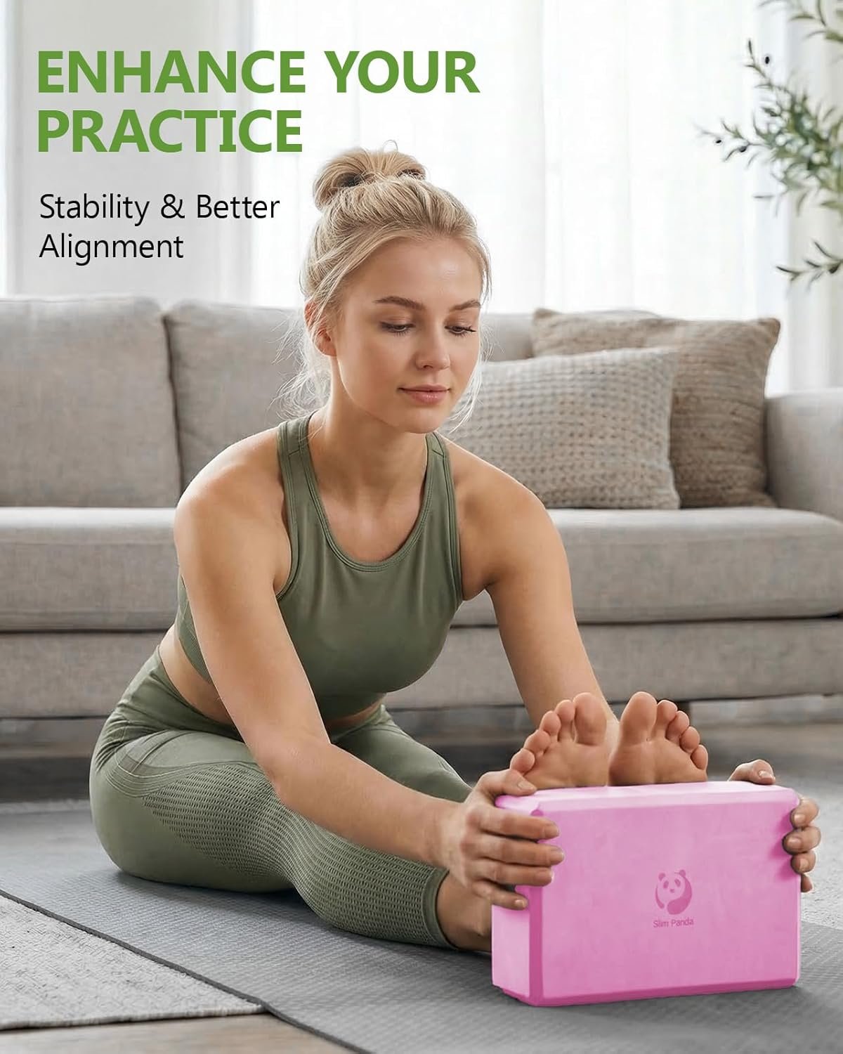 Slim Panda Yoga Blocks Set of 2,Durable 9x3x6 inch Eco-friendly EVA Foam Block,Non-Slip,Easy Grip,High Density Yoga Bricks for Yoga,Pilates,Balance,Stability,Stretching,Meditation - Image 3