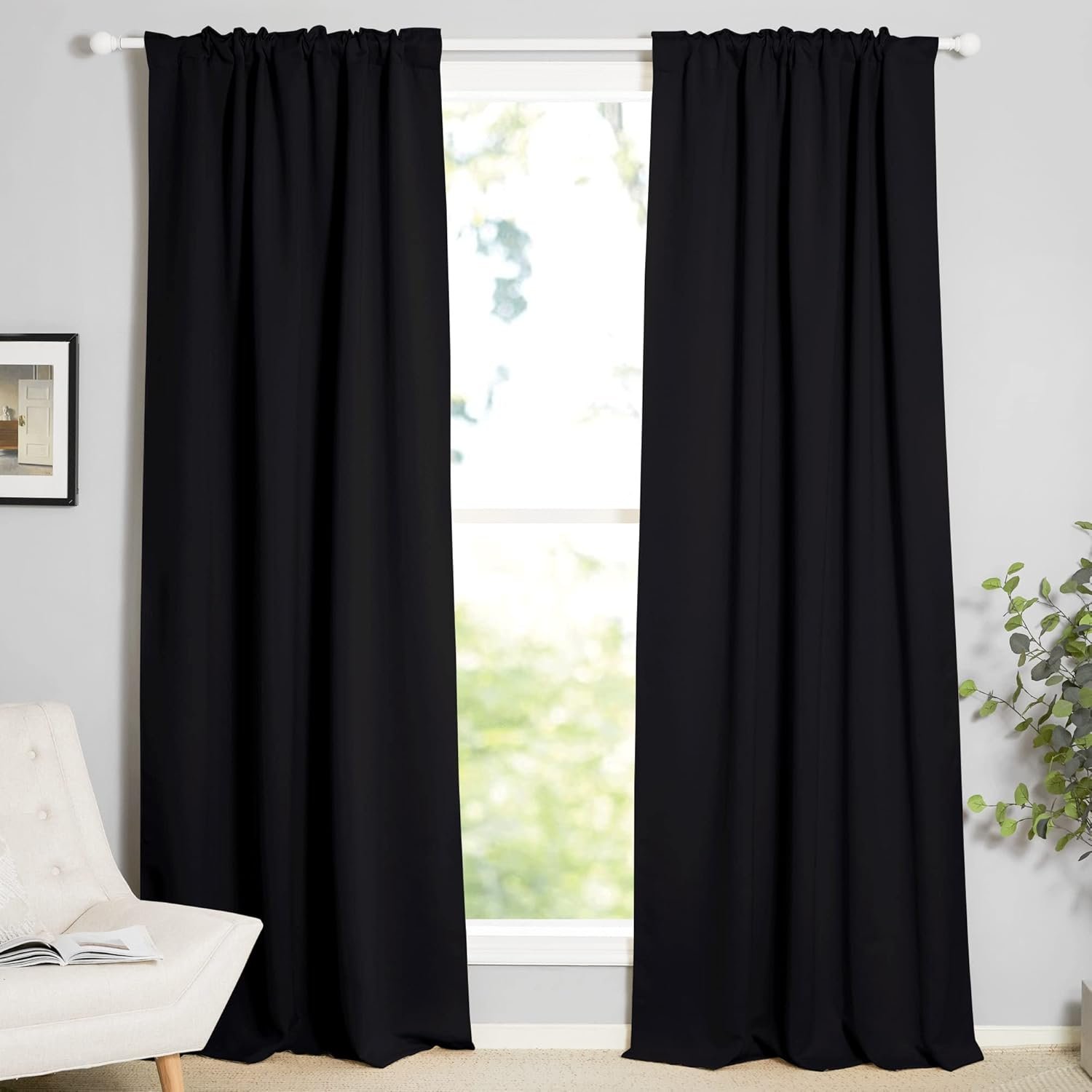 NICETOWN Black Blackout Curtains 84 Inch Long 2 Panels, Thermal Black Out Halloween Panels Room Darkening for Living Room, Back Tab and Rod Pocket Light/Noise Reducing Treatments for Bedroom, 52Wx84L - Image 2