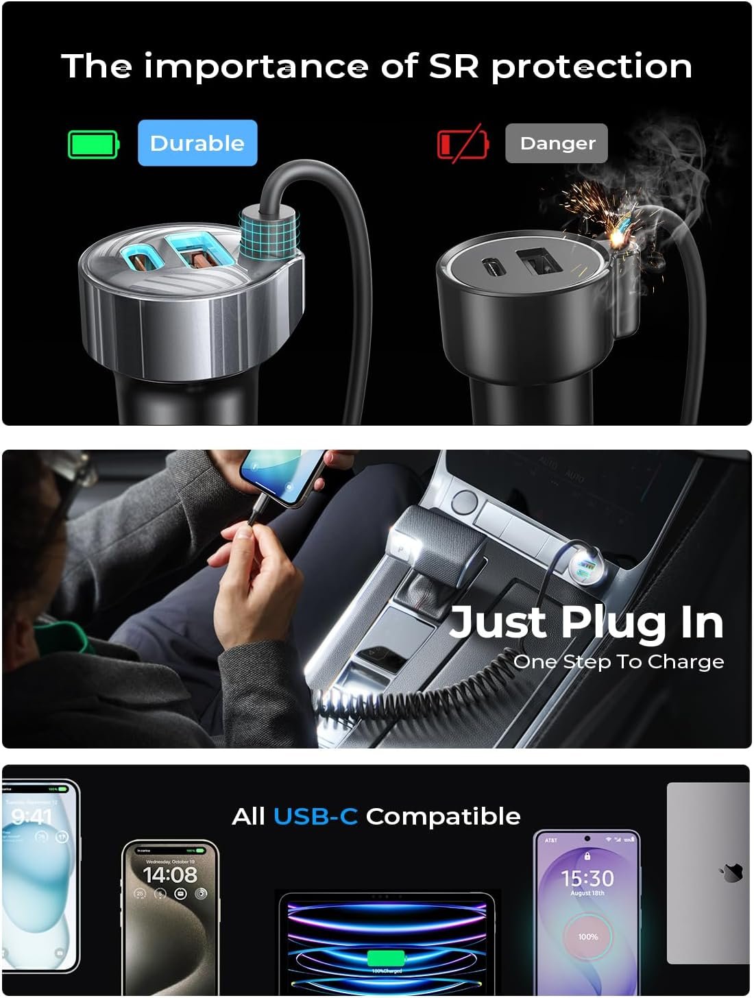 LISEN 90W for iPhone 17 16 15 Pro Max Car Charger USB C Fast Charge,Super Fast for iPhone 17 16 Car Charger USB C Adapter for iPhone 17e 16 15 Pro Max Plus Air,Samsung Galaxy S26 Ultra, Android - Image 5
