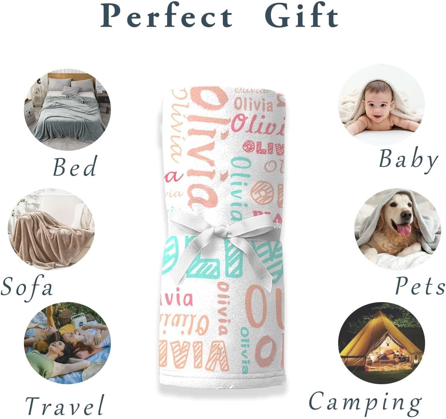 Custom Blanket with Name, Personalized Blanket for Adults Kids, Customized Gifts Baby Blanket, for Teen Girls Boys Mom, Dad, Couple, Girlfriend, Boyfriend(Color01-White) - Image 7