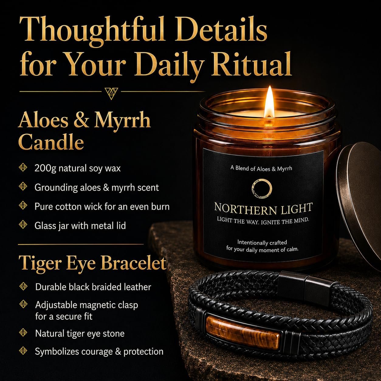 Gift Set for Men | Mindfulness & Self Care Set with Guided Journal, Brass Pen, Scented Candle & Tiger Eye Bracelet | 13-Week Self Mastery Journal with Short Readings, Daily Prompts & Exercises | Gift Box - Image 7