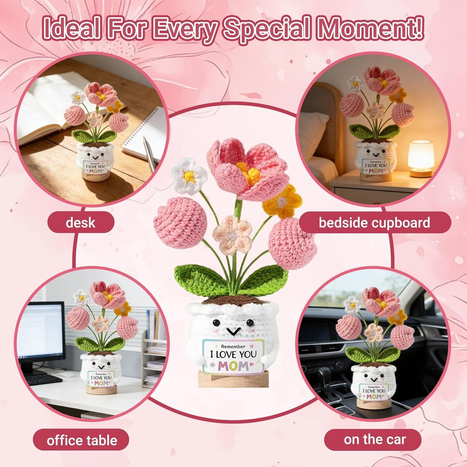 Gifts for Mom - Mothers Day & Birthday Gifts from Daughter Son - Unique Handmade Crochet Tulip Flower with Emotional Support Message Card - Image 5