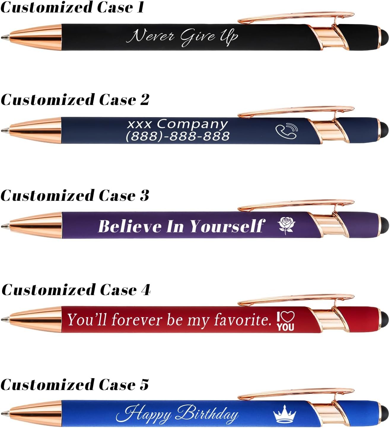 Bulk Custom Pens Personalized, Customized Pens with Name/Logo on Both Sides Gifts, Black Ink Engraved Ballpoint with Stylus, Ideal for Business, Birthday, Party, Wedding, School, Metal Material - Image 3