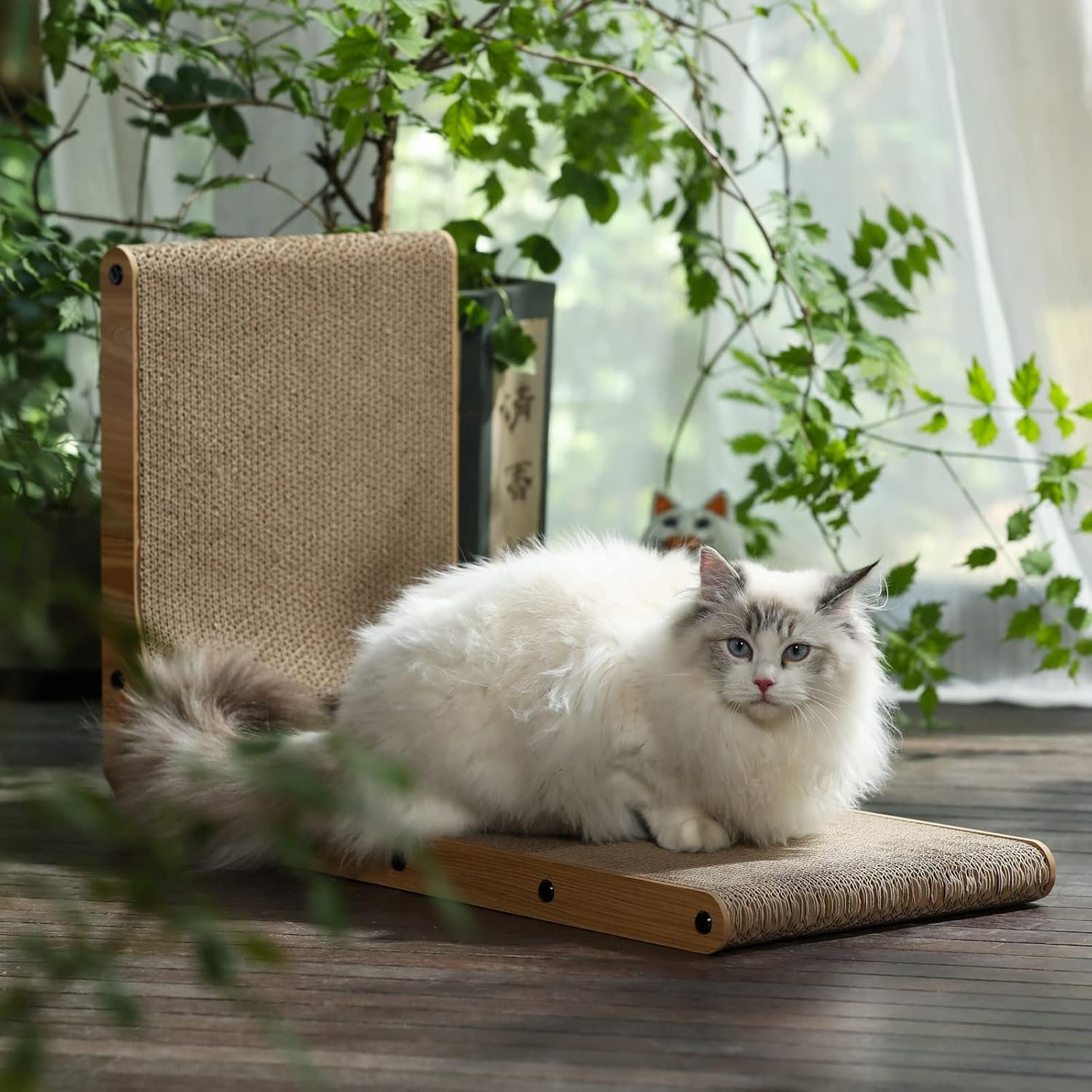 FUKUMARU Cat Scratcher, 68 CM L Shape Cat Scratch Pad Wall Mounted, Cat Scratching Cardboard with Ball Toy for Indoor Cats, Large Size - Image 5