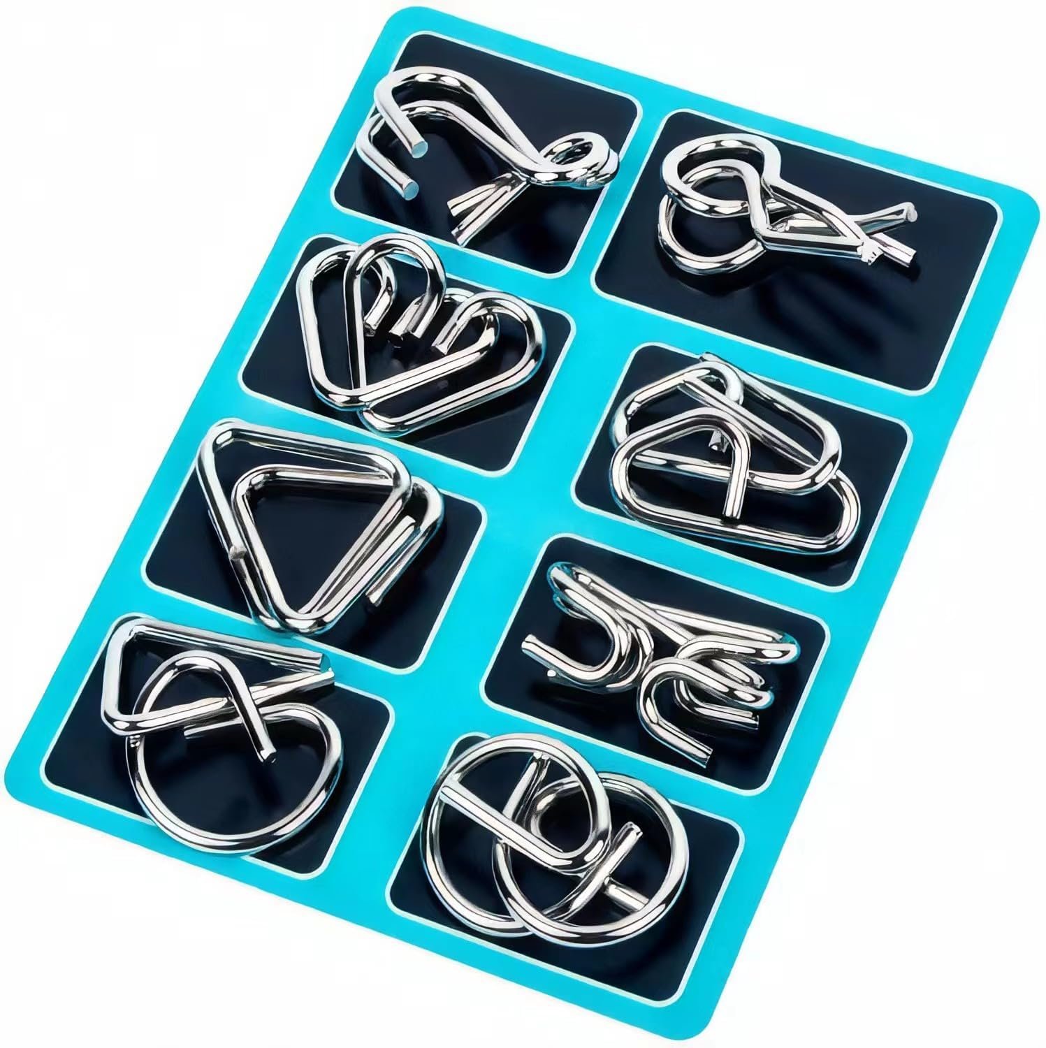 Metal Wire Puzzle Set of 24 with Pouch,Brain Teaser IQ Test Disentanglemen Iron Link Unlock Interlock Game Chinese Ring Magic Trick Toy for Party Favor Kids Adults Challenge - Image 3