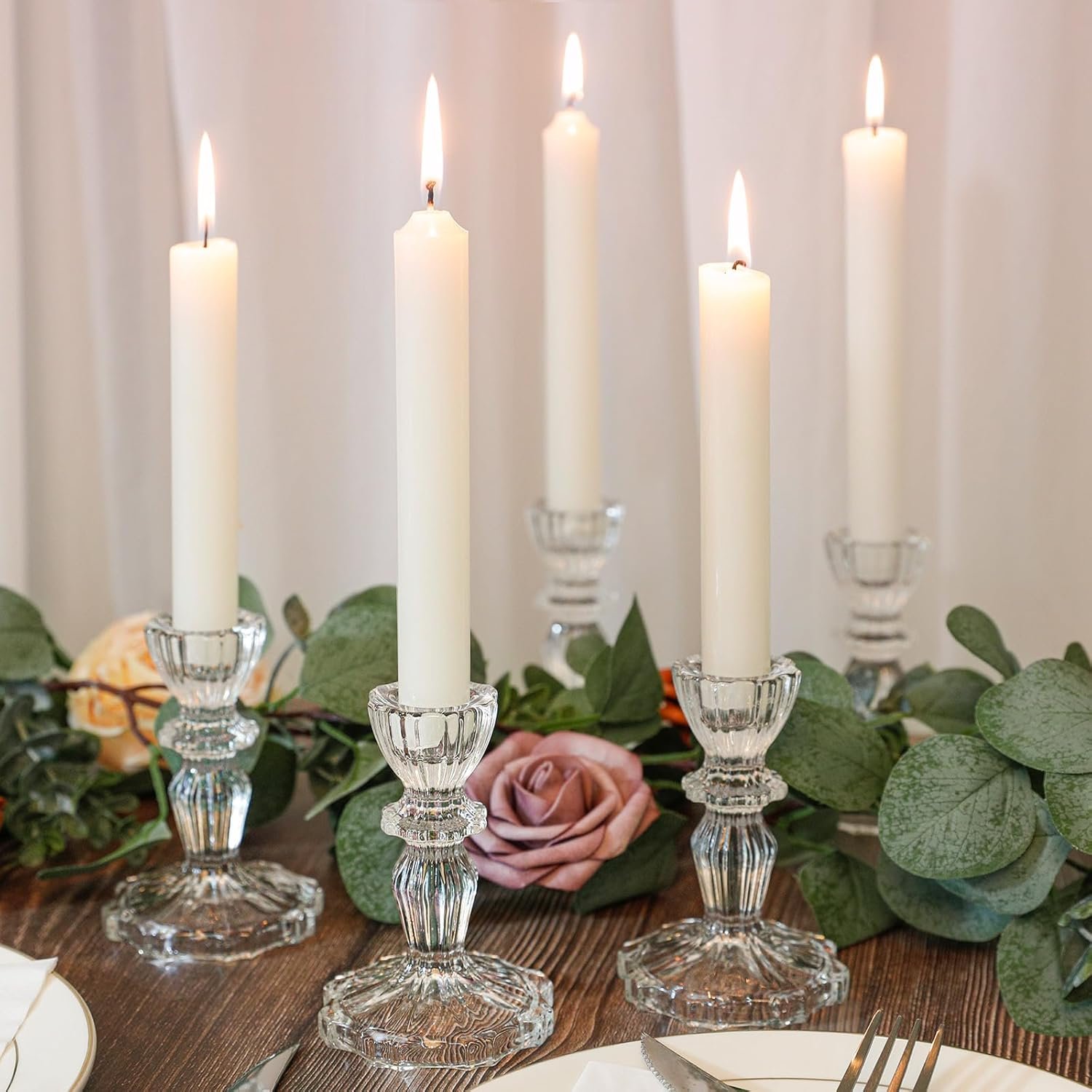 4.33" Tall Glass Candlestick Set of 6 Clear Crystal Candle Holders for Glass Taper Holder Decor for Wedding Birthday Party Christmas - Image 9