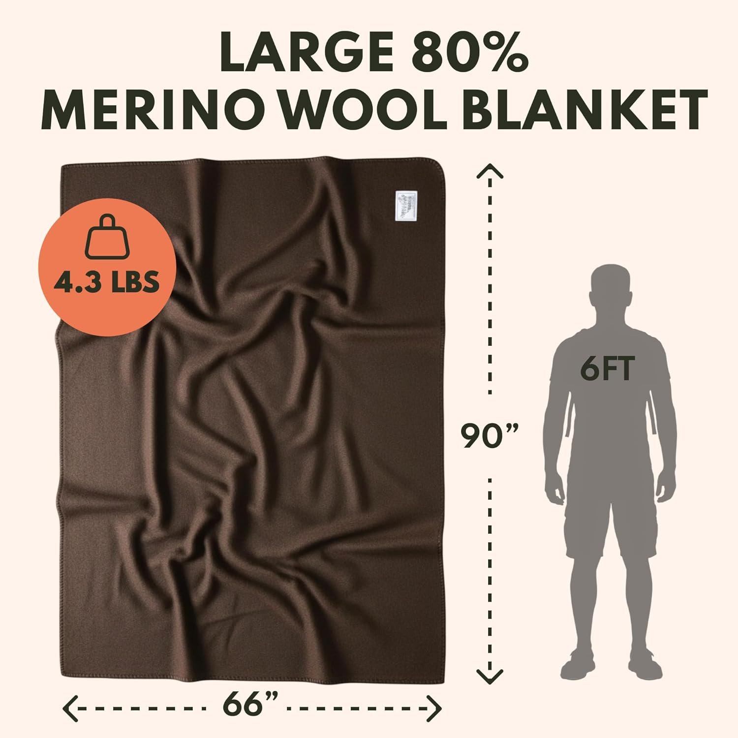 Woolly Mammoth Woolen Co. | Extra Large Merino Wool Camp Blanket | Perfect Outdoor Gear | for Bushcraft, Camping, Trekking, Hiking, Survival, or Throw Blanket at the Cabin (Bark), 66" x 90" - Image 2