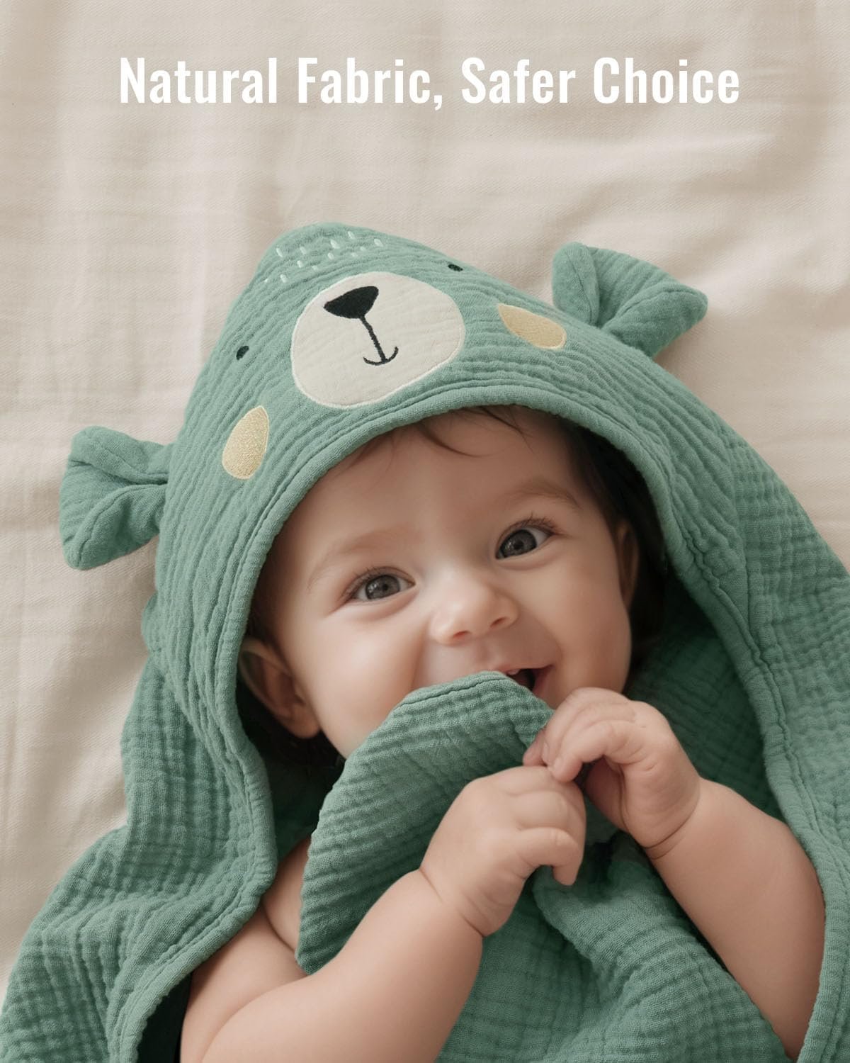 Blissful Diary Muslin Baby Hooded Towel 2 Pack, Soft & Absorbent Bath Towel for Infant, Toddler, Unisex, Baby Gift, Newborn Essentials, Bear & Giraffe - Image 3