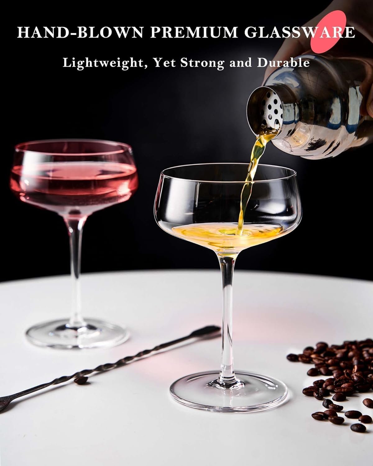 JBHO Martini Glasses, Crystal Coupe Glasses Set of 4, 10 Oz, Large and Fancy Cocktail Glasses, Hand-Blown Champagne Coupe Glasses for Espresso Martini, Manhattan as Bar Glassware or Mother's Gift - Image 2